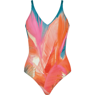 Naturana Teal Orange V-Neck Shaping Swimsuit