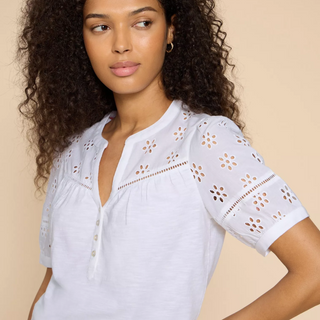 Bella Broderie Mix Top | White / Pink