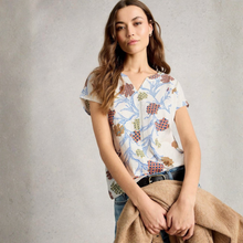 Load image into Gallery viewer, Close up Image of Model wearing the White Stuff SS Nelly Notch Neck Tee, with a white background.
