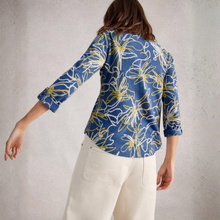 Load image into Gallery viewer, Person wearing a blue floral shirt with white pants against a plain background
