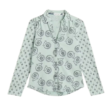 Load image into Gallery viewer, Light green shirt with black pattern on a white background
