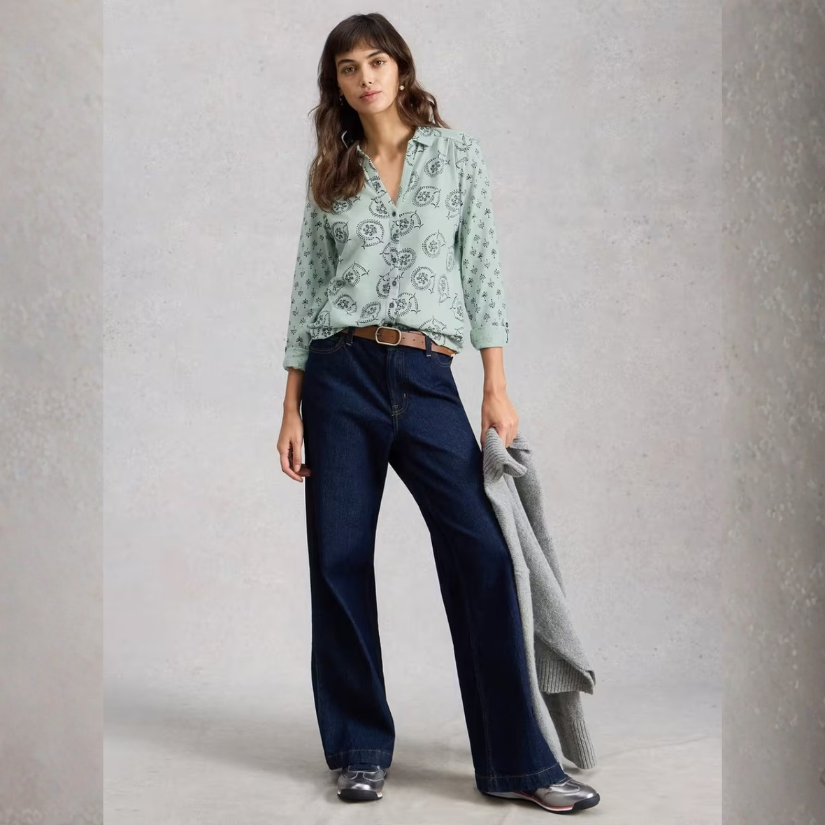 White Stuff Annie Jersey Green Print Shirt