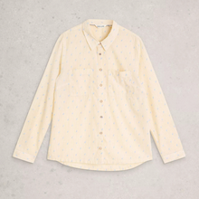 Load image into Gallery viewer, Light yellow shirt with subtle pattern on a light gray background
