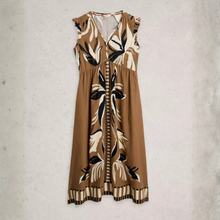 Load image into Gallery viewer, Brown dress with leaf pattern on a light gray background
