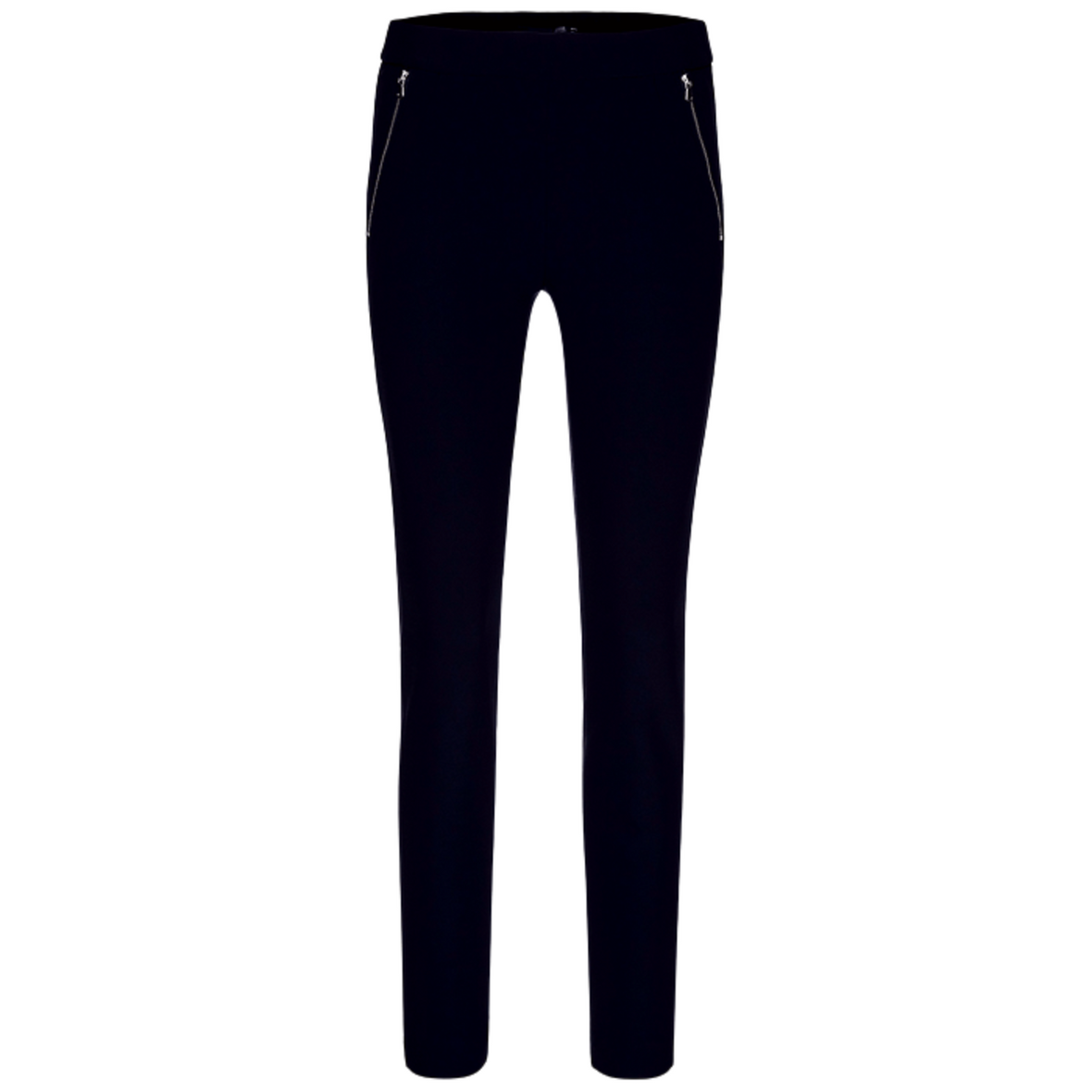 product image of zene28 gardeur trouser, showing two side zip pockets and a tapered leg. Smooth elasticated waist