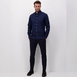 Fynch Hatton Oxford Long Sleeve Shirt | Navy / Blue Stripe / Pink