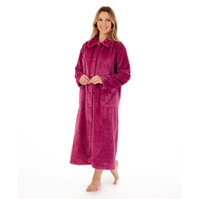Load image into Gallery viewer, Slenderella 46&quot; Fleece Button Through Housecoat | Blue / Raspberry
