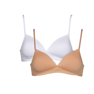 After Eden My Basic Cotton 2 Pack Non-Wire Teen Bras | Natural / White