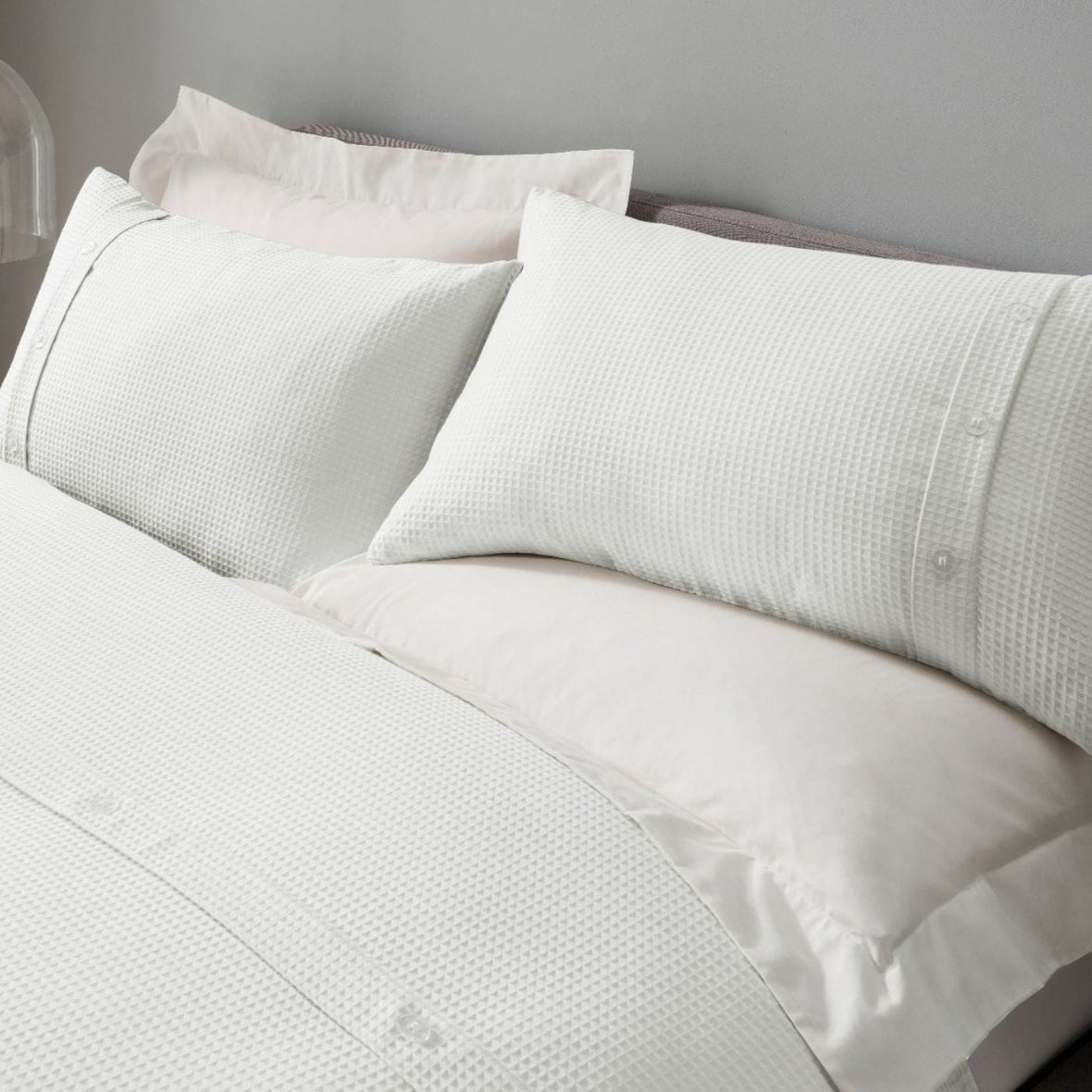 Waffle-White-Bedding-Duvet-Cover-and-Pillowcase-Set-Closeup